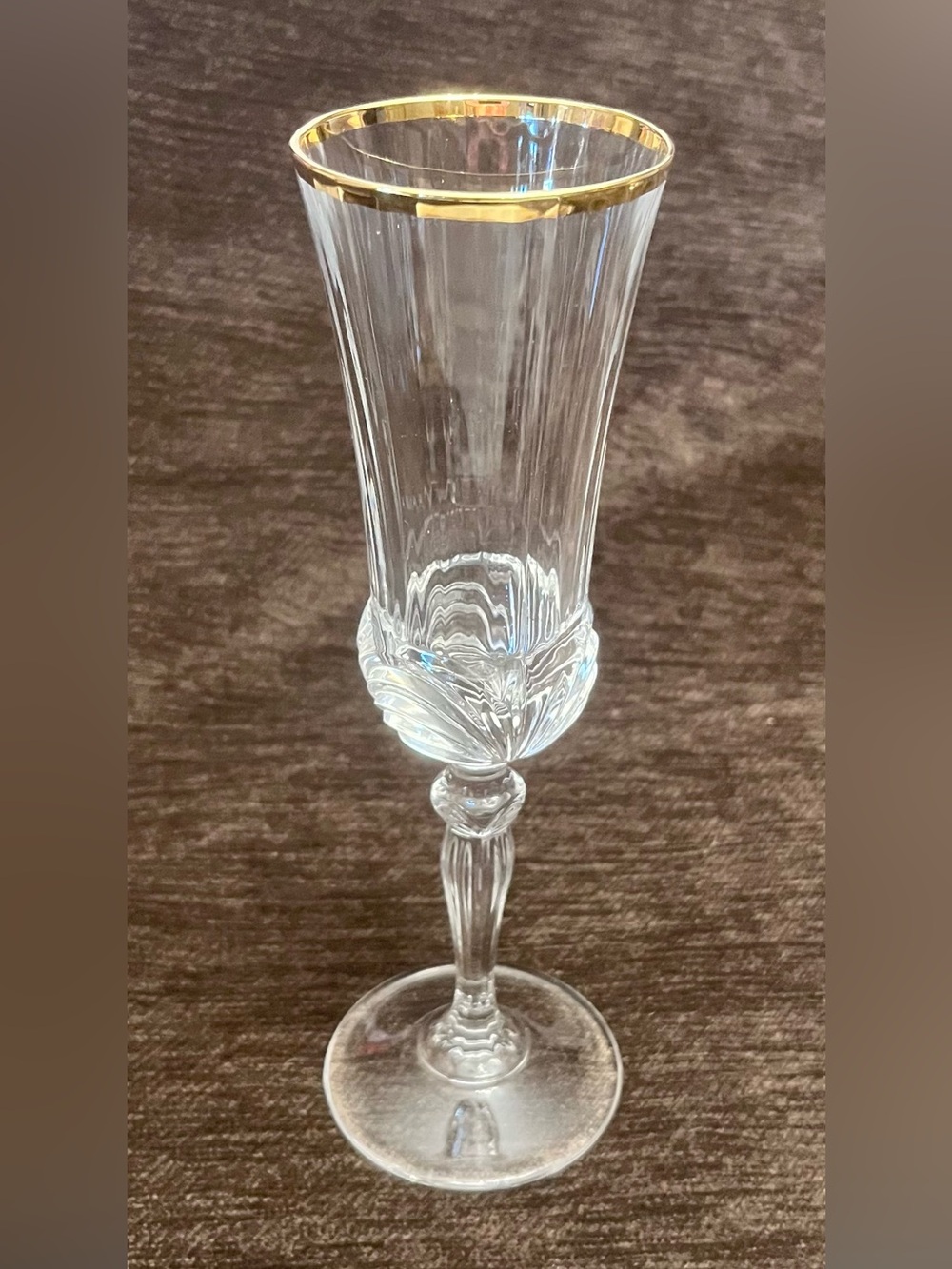 Royal Crystal Rock Crystal Champagne Flute with Gold Rim